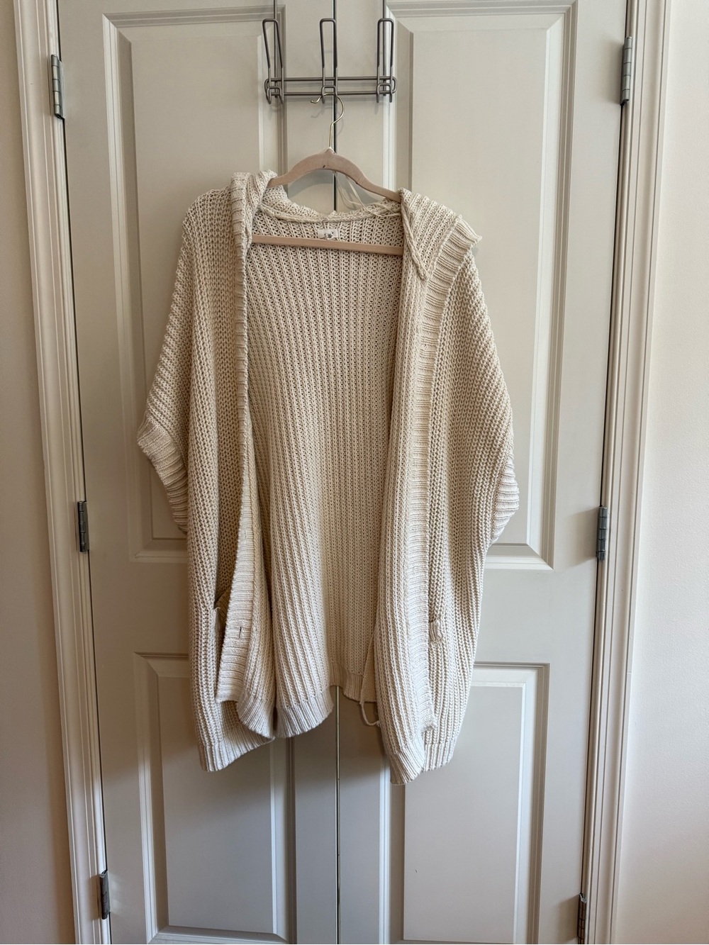 aerie Cream Hooded Open-Knit Cardigan